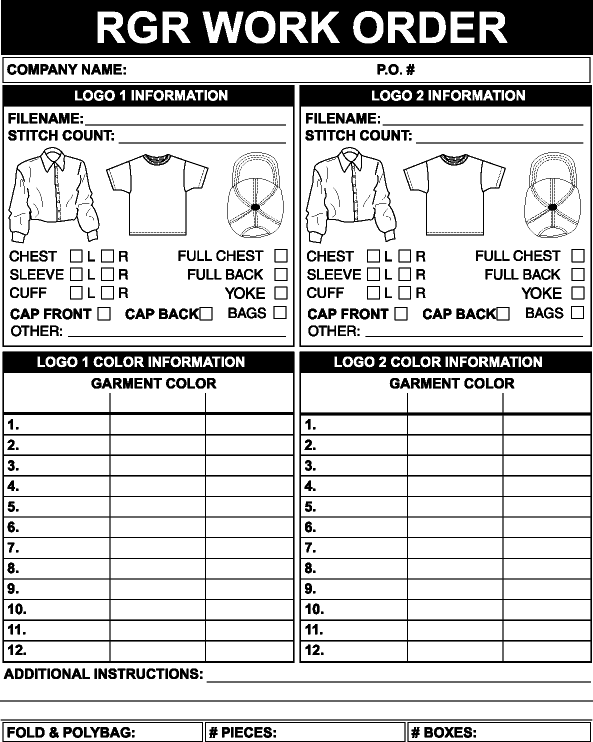 Embroidery Work Order Form Template